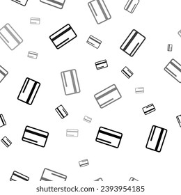 Seamless vector pattern with credit card symbols, creating a creative monochrome background with rotated elements. Vector illustration on white background