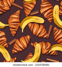 Seamless vector pattern. Croissant. Fruits are juicy. bright background