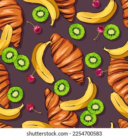 Seamless vector pattern. Croissant. Fruits are juicy. bright background