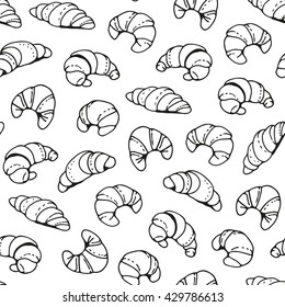 Seamless vector pattern with croissants, food background