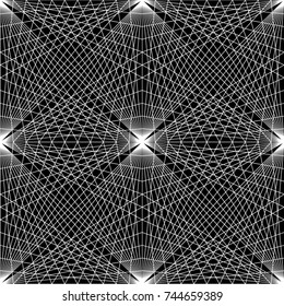 Seamless vector pattern of crossing lines. Tangent. White shapes, isolated on black background