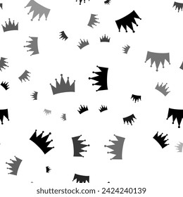 Seamless vector pattern with crown symbols, creating a creative monochrome background with rotated elements. Vector illustration on white background