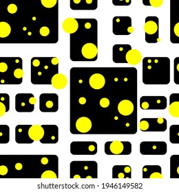 seamless vector pattern cubes and dots. Rounded corners black yellow white abstract pattern