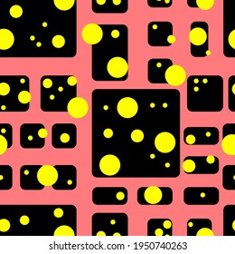 seamless vector pattern cubes and dots. Rounded corners black yellow white abstract pattern