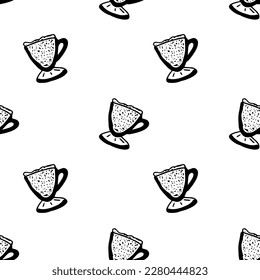 Seamless vector pattern cup and saucer. coffee tea