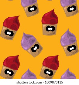 Seamless vector pattern with Cupcake in cartoon style. It can be used for textiles of clothing and things, paper products, interior and background for social networks, etc.
