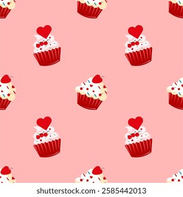 Seamless vector pattern with cupcakes
