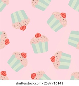 Seamless vector pattern with cupcakes