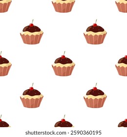 Seamless vector pattern with cupcakes