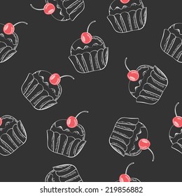 seamless vector pattern with cupcakes - cute background