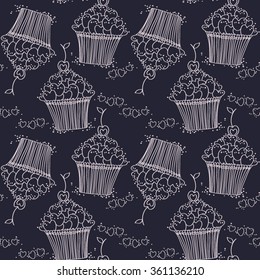 seamless vector pattern with cupcakes full of hearts