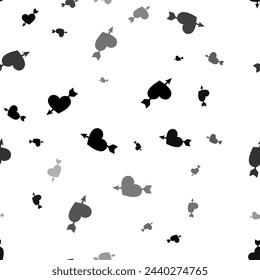 Seamless vector pattern with cupid arrow symbols, creating a creative monochrome background with rotated elements. Vector illustration on white background