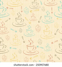 Seamless vector pattern with cups and cakes