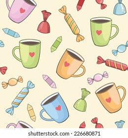seamless vector pattern with cups and candies
