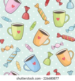 seamless vector pattern with cups and candies