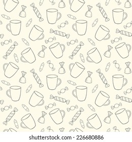 seamless vector pattern with cups and candies