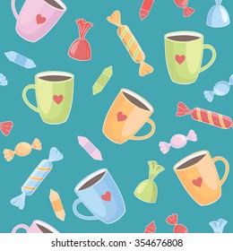 seamless vector pattern with cups and candies