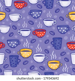 Seamless vector pattern with cups of coffee