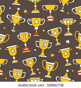 Seamless vector pattern of cups on a dark gray background, hand-drawn.