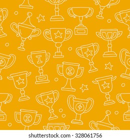 Seamless vector pattern of cups on a yellow background, painted by hand.