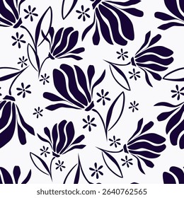 Seamless vector pattern with curly elegant bouquet. Graphic drawing of flowers anemones, physalis, leaves