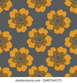 Seamless vector pattern with curly elegant bouquet. Graphic drawing of flowers anemones, physalis, leaves