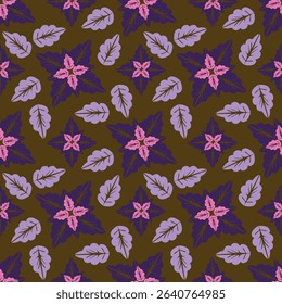 Seamless vector pattern with curly elegant bouquet. Graphic drawing of flowers anemones, physalis, leaves