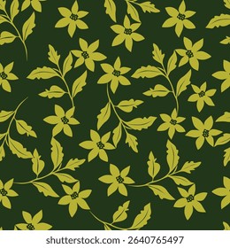 Seamless vector pattern with curly elegant bouquet. Graphic drawing of flowers anemones, physalis, leaves