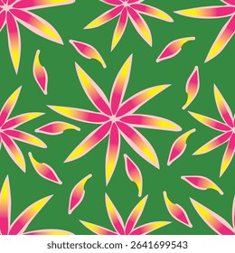 Seamless vector pattern with curly elegant bouquet. Graphic drawing of flowers anemones, physalis, leaves
