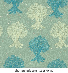 Seamless vector pattern with curly trees