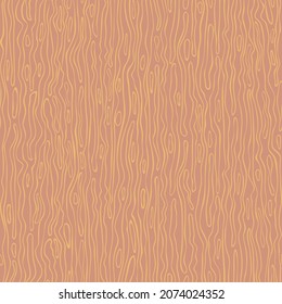 Seamless vector pattern with curved line texture on light brown background. Simple wavy stripe wallpaper design. Decorative wood tile fashion textile.