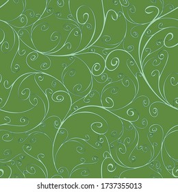 Seamless vector pattern with curved lines on green background. Luxury wallpaper textured design. Fashion beauty decoration backdrop.