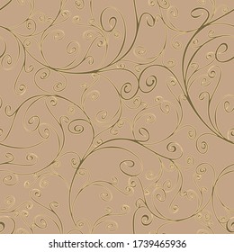 Seamless vector pattern curved lines texture on light brown background. Beautiful luxury wallpaper design golden weaves. Ideal for fashion fabric.