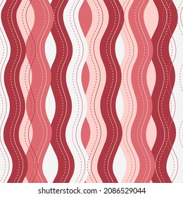 Seamless vector pattern, curved vertical stripes. Organic shapes, rosé, and shades of pink, red. Boho style. Feminine print for summer and spring. Tropical, casual shapes for swimwear, bikinis. Repeat