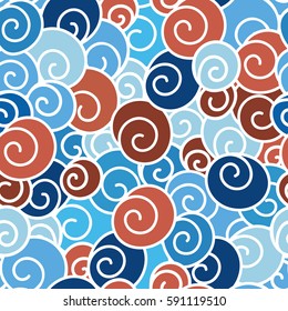 Seamless vector pattern for cushion, pillow, bandanna, silk kerchief or batik shawl fabric. Bright summer colours, modern doodle wave. Boho fashion style for prints, texture for clothes and bedclothes