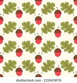 Seamless vector pattern with cute acorns and leaves.