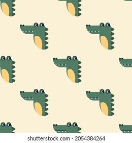 Seamless vector  pattern with cute alligator, crocodile character. Cute vector illustration for kids. Perfect print for fabric, textile, wallpaper, poster, postcard and gift wrapping. Pastel colors