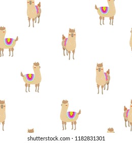 Seamless vector pattern with cute alpacas. Child illustration with a lama from Peru.