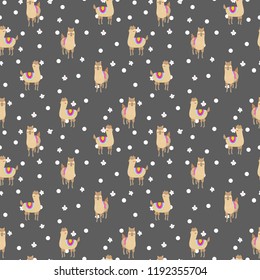 Seamless vector pattern with cute alpacas. Child illustration with a lama from Peru.