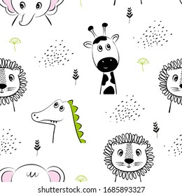 Seamless vector pattern cute animals, children's print on clothes