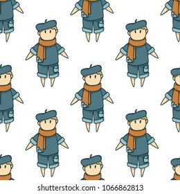 Seamless vector pattern with cute artist character.