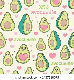 Seamless vector pattern with cute avocados. Let's Avocuddle lettering.  - Powered by Shutterstock - Get 15% off with code: PIKWIZARD15
