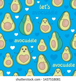Seamless vector pattern with cute avocados. Let's Avocuddle lettering.  - Powered by Shutterstock - Get 15% off with code: PIKWIZARD15