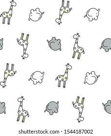 seamless vector pattern cute baby giraffe and elephant