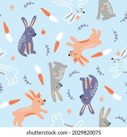 seamless vector pattern cute baby rabbit cartoons, carrot with background