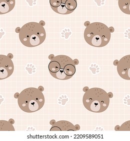 Seamless Vector Pattern with Cute Bear and Paw. Childish Cartoon Animals Background. design for fabric, wrapping, textile, wallpaper, apparel and all your creative project