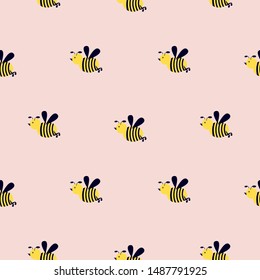 Seamless vector pattern with cute bees on a pink background.