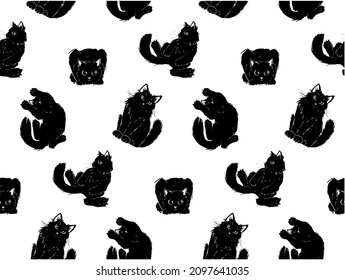 Seamless vector pattern with cute black cats in different poses. Print for baby fabric or wrapping gift paper