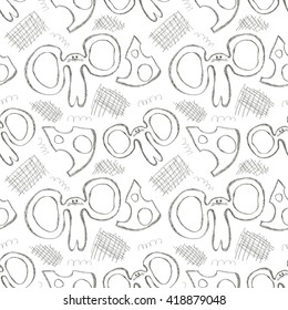 Seamless vector pattern. Cute black and white background with hand drawn mouses and cheese. Series of Cartoon, Doodle, Sketch and Scribble Seamless Vector Patterns.