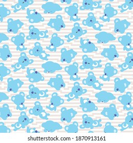 Seamless vector pattern of a cute blue sleepy koala. Character theme.